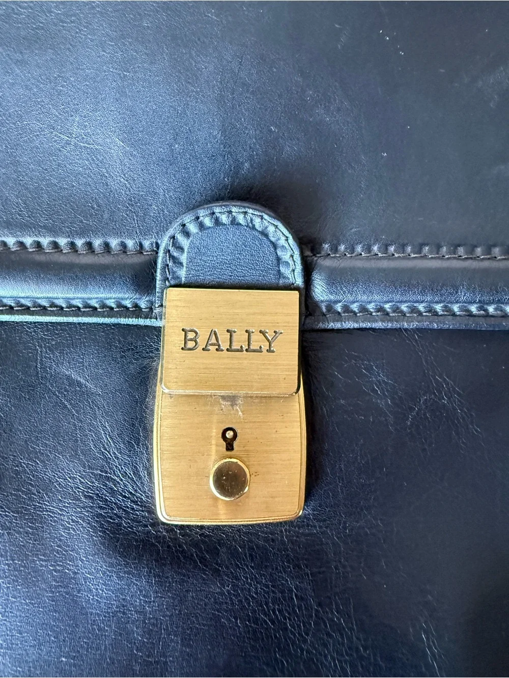 Vintage Bally Italy Black Leather Briefcase Attaché Brass Lock & Original Key